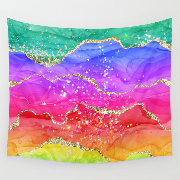 Vibrant Rainbow Glitter Agate Texture 04 Wall Tapestry
