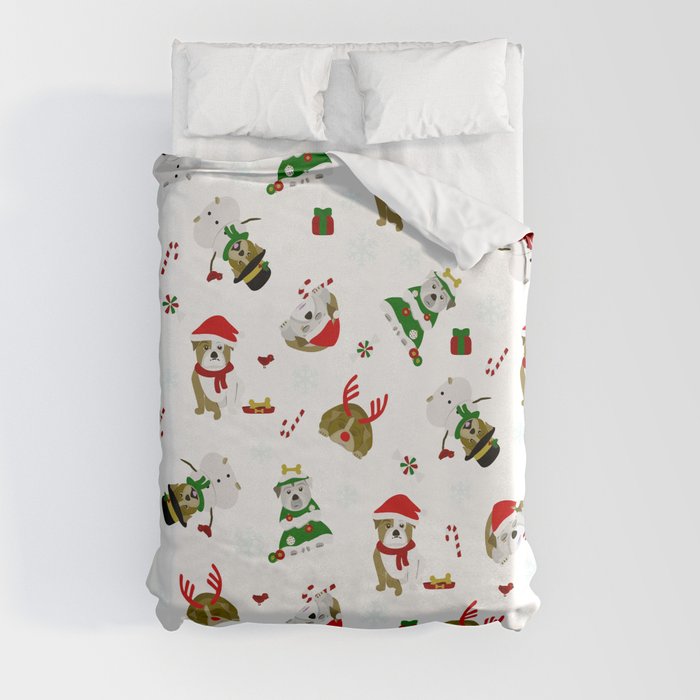 Christmas Bulldogs Duvet Cover