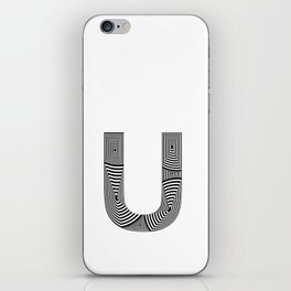 capital letter U in black and white, with lines creating volume effect iPhone Skin