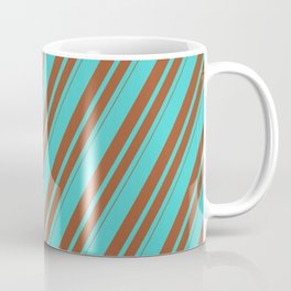[ Thumbnail: Turquoise and Sienna Colored Lines Pattern Coffee Mug ]