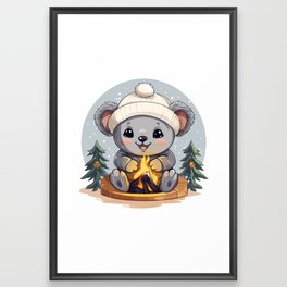 Warming Up by the Campfire in the Snow Framed Art Print
