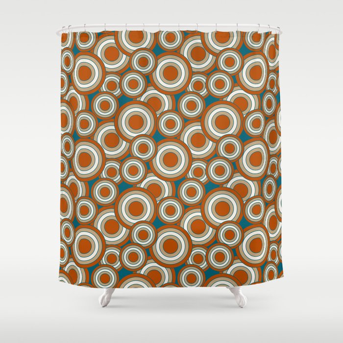 Overlapping Circles In Burnt Orange, Teal And Tan Shower Curtain