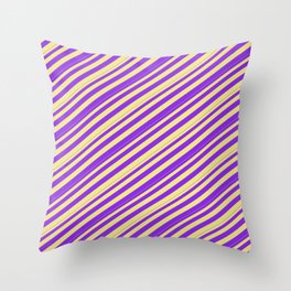 [ Thumbnail: Tan & Purple Colored Pattern of Stripes Throw Pillow ]