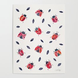 Lucky Ladybugs & Black Leaves Poster