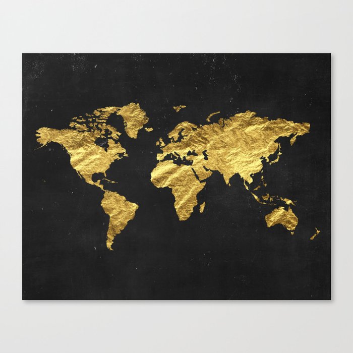 Gold World Map Canvas Print By Peachandgold