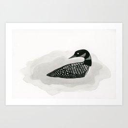 Loon - black and white bird illustration Art Print