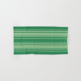 [ Thumbnail: Dark Sea Green & Sea Green Colored Stripes Pattern Hand & Bath Towel ]