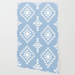 Pale Blue and White Native American Tribal Pattern Wallpaper