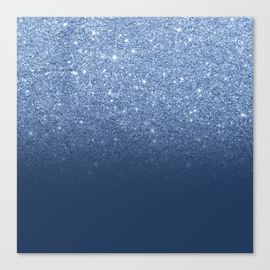 Modern trendy navy peony faux glitter ombre pattern Canvas Print