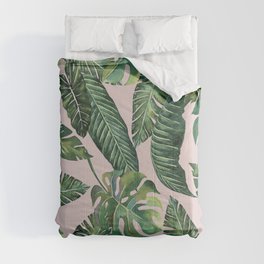 Jungle Leaves, Banana, Monstera Pink #society6 Comforter