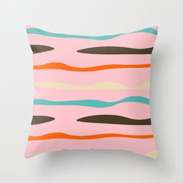 Mid Mod Waves Lines Pink Throw Pillow