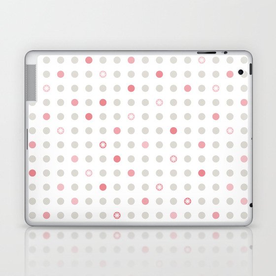 White Pink Mid Mod Flower Polka Dots Laptop & iPad Skin