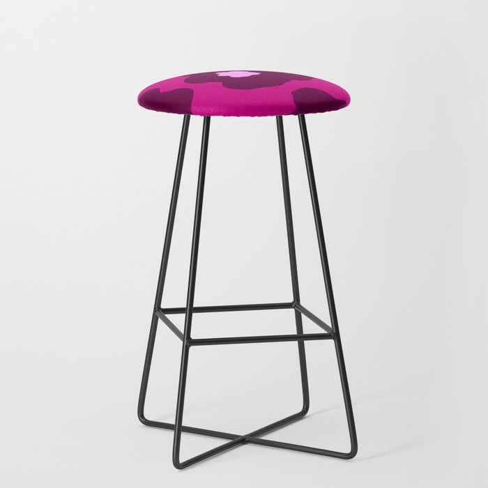 Large Pop-Art Retro Flowers in Wine Red on Pink Background  Bar Stool