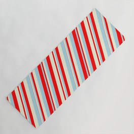 [ Thumbnail: Light Blue, Red, and Beige Colored Lines/Stripes Pattern Yoga Mat ]