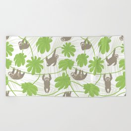 Happy Sloths and Cecropia leaves Beach Towel