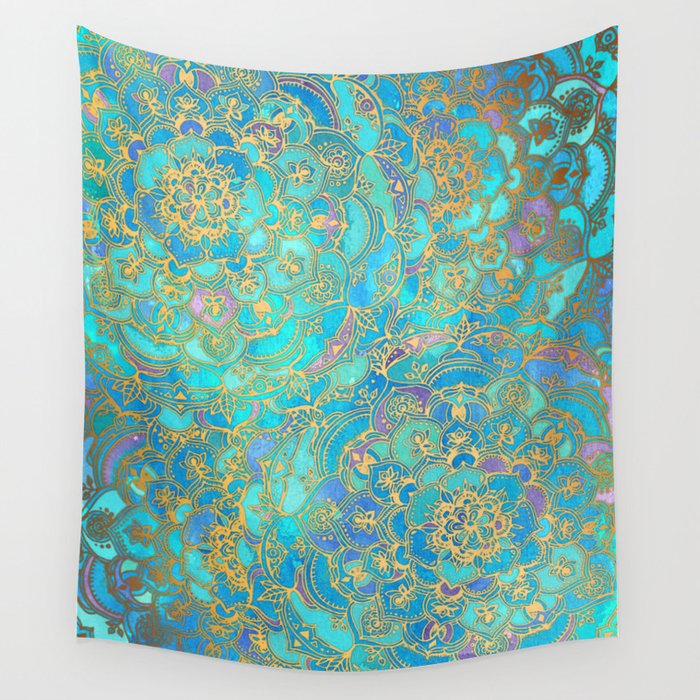 Sapphire & Jade Stained Glass Mandalas Wall Tapestry
