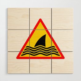 Shark Warning Sign Black Sticker Yellow and Orange Wood Wall Art