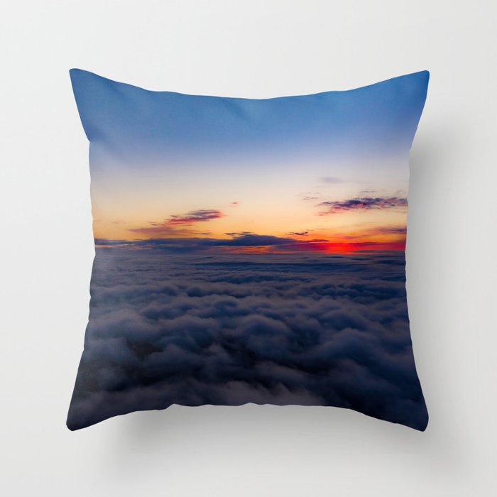 Aerial sunset view over the Blue Ridge Mountains from the cockpit of a private aircraft. Sky with clouds. Sky background Throw Pillow