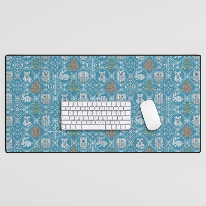Ugly Sweater Winter Woodland Knitted Pattern Desk Mat