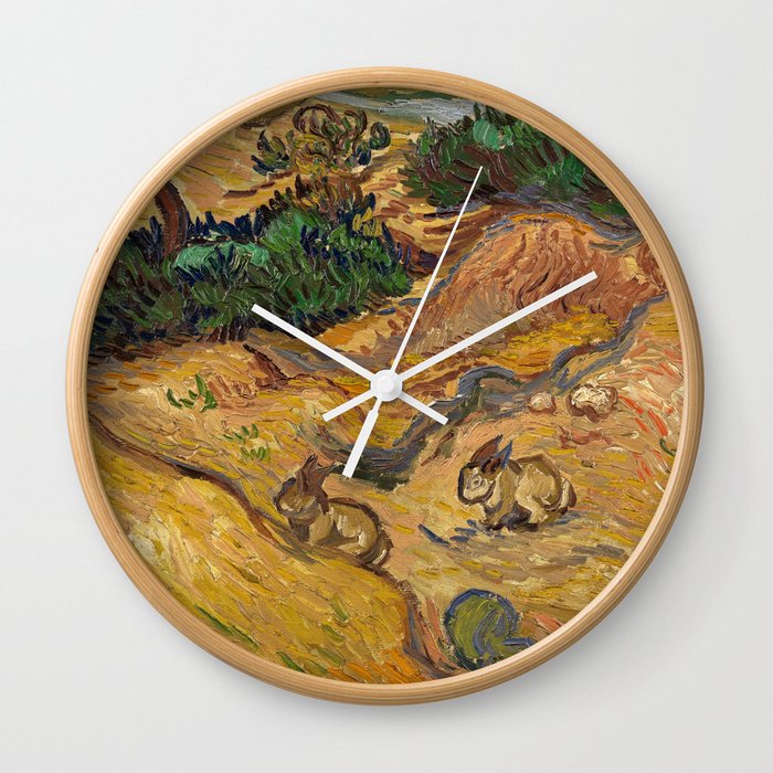 Landscape with Rabbits, 1889 by Vincent van Gogh Wall Clock