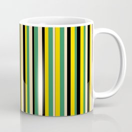 [ Thumbnail: Sea Green, Beige, Black & Yellow Colored Pattern of Stripes Coffee Mug ]