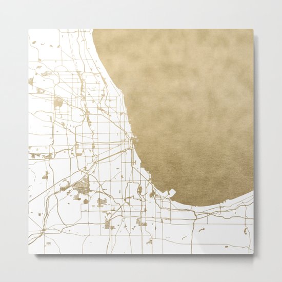 Chicago Gold and White Map Metal Print