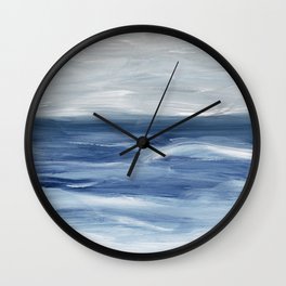 Ocean Waves Abstract Landscape - Navy Blue & Gray Wall Clock