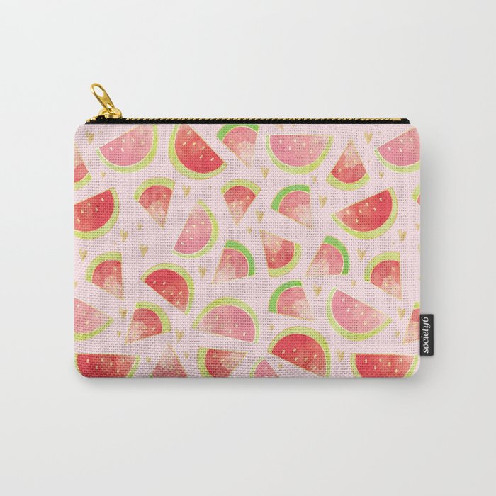 Watermelon Slices & Gold Hearts Carry-All Pouch
