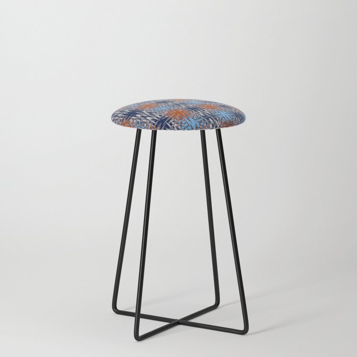 Psychedelic Blue And Red Zigzag  Counter Stool