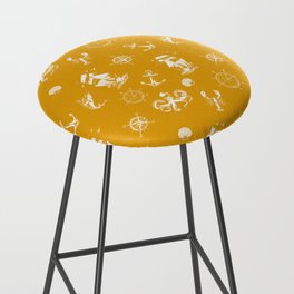 Mustard And White Silhouettes Of Vintage Nautical Pattern Bar Stool