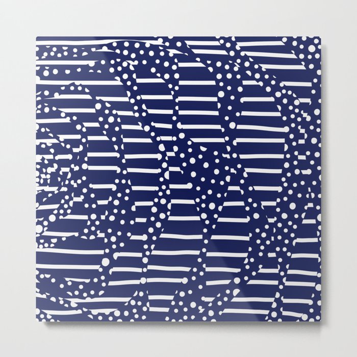Spots and Stripes 2 - Blue and White Metal Print