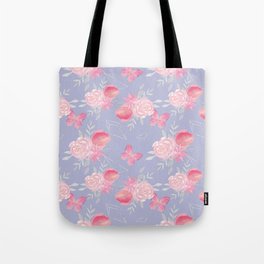 Pink morning. Floral pattern with butterflies. Tote Bag