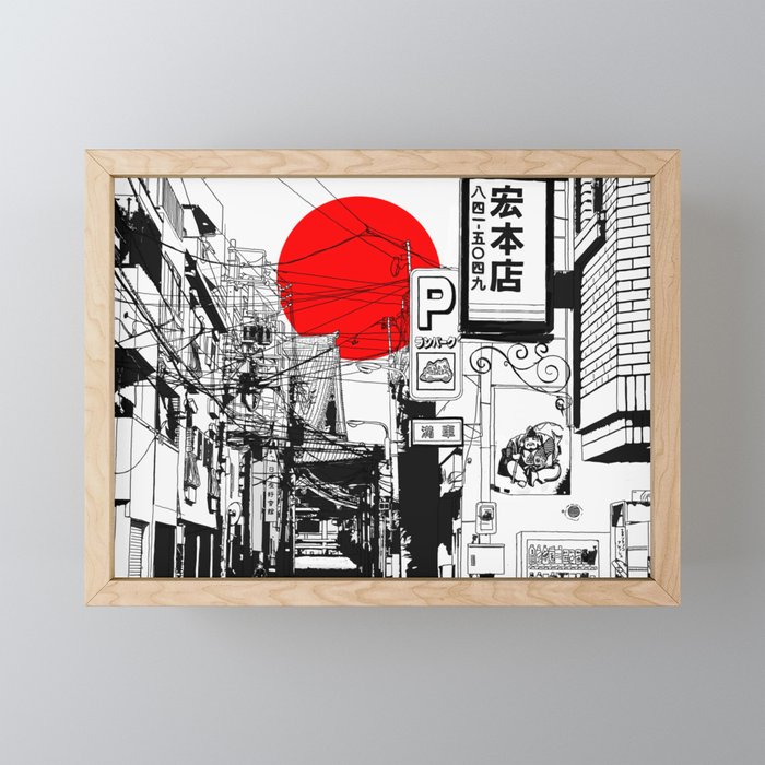 Tokyo street sunrise Framed Mini Art Print