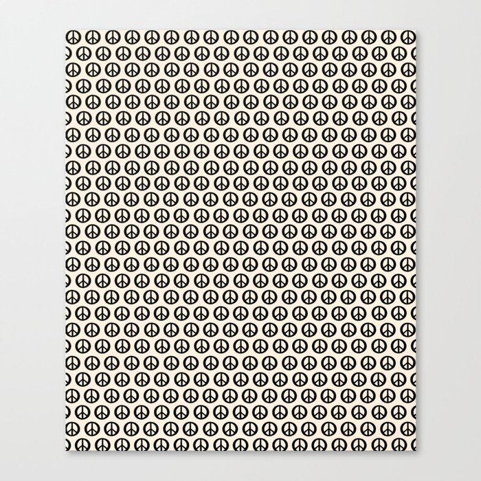 Inky Peace Dots Minimalist Pattern in Black and Almond Cream Canvas Print