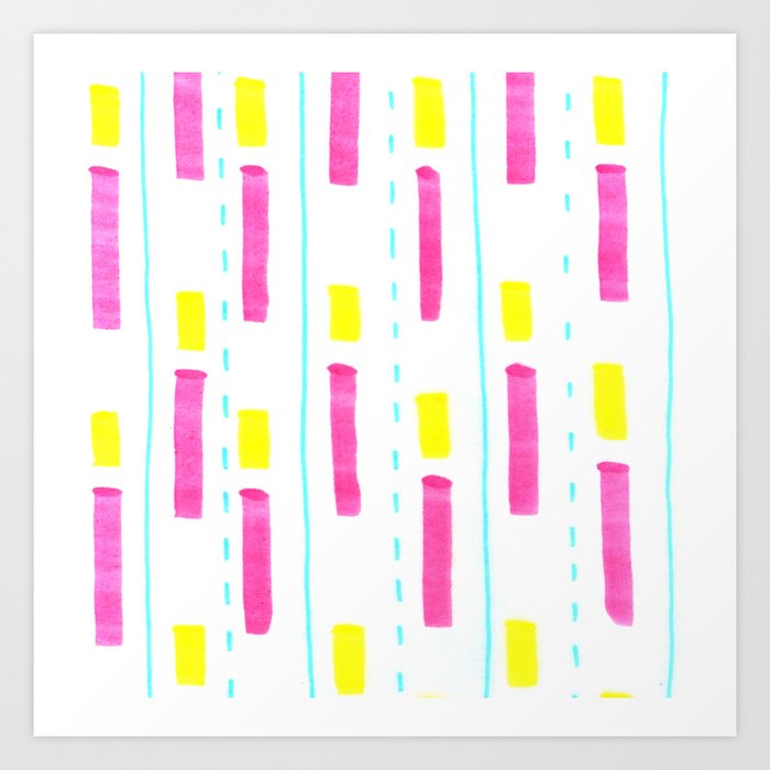 Pink and Lemon Stripes  Art Print