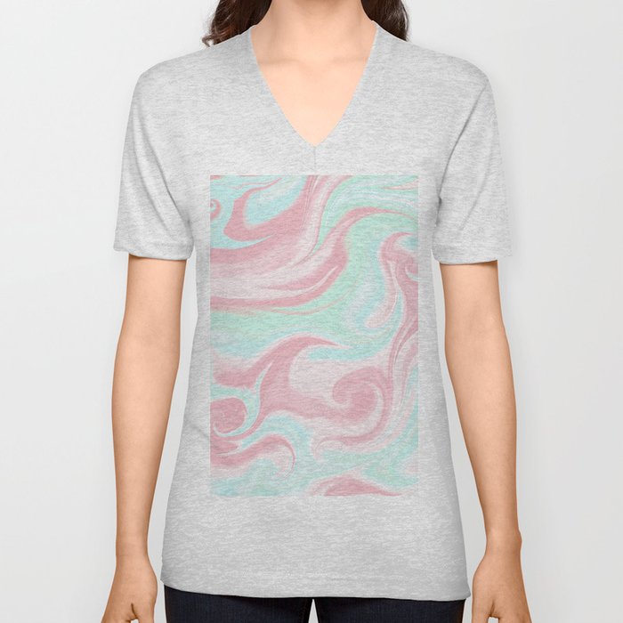 Abstract pink coral teal turquoise watercolor pattern V Neck T Shirt