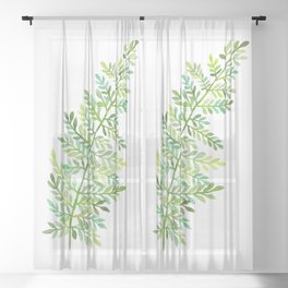 Watercolor Fern - Green Sheer Curtain