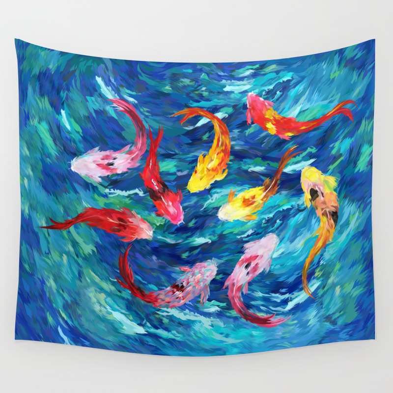Koi Fish Rainbow Abstract Paintings Wall Tapestry By