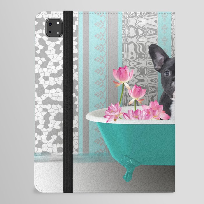 Turquoise Bathtub - French Bulldog Lotus Flower iPad Folio Case