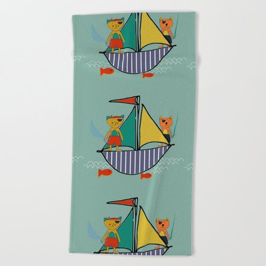 Pirate Boat teal Beach Towel
