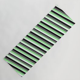 [ Thumbnail: Dim Gray, Light Green, Mint Cream & Black Colored Stripes Pattern Yoga Mat ]