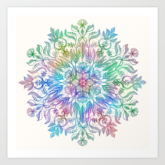 Nature Mandala in Rainbow Hues Art Print