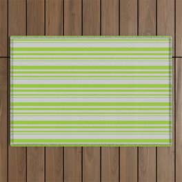 [ Thumbnail: Light Grey and Green Colored Stripes Pattern Outdoor Rug ]