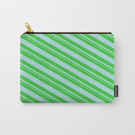 [ Thumbnail: Lime Green and Powder Blue Colored Pattern of Stripes Carry-All Pouch ]