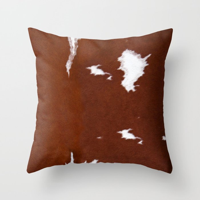 Leather Brown Cowhide Print Throw Pillow