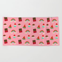 Kawaii Food Pattern Beach Towel