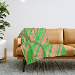 [ Thumbnail: Light Salmon & Lime Green Colored Lines Pattern Throw Blanket ]