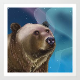 Grizzly Bear in Northern Lights Art Print