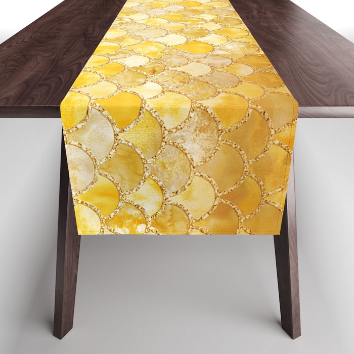 Sunny Gold Colorful Watercolor Trendy Glitter Mermaid Scales Table