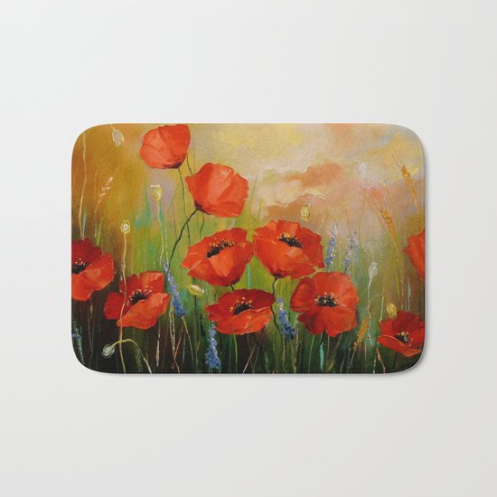 Poppies in the moonlight Bath Mat